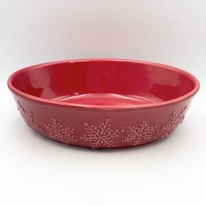 Vintage FARVAL Portugal Red Embossed Serving Bowl 11"‎ Snowflake